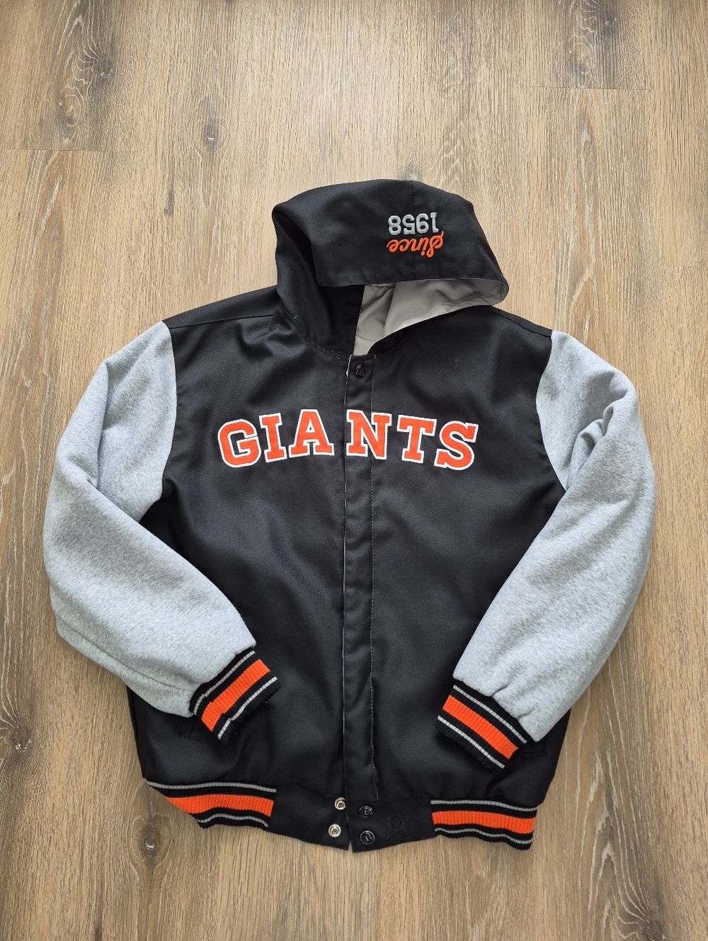 Men's San Francisco Giants REVERSIBLE Full Snap Jacket Black/Gray Twill Medium